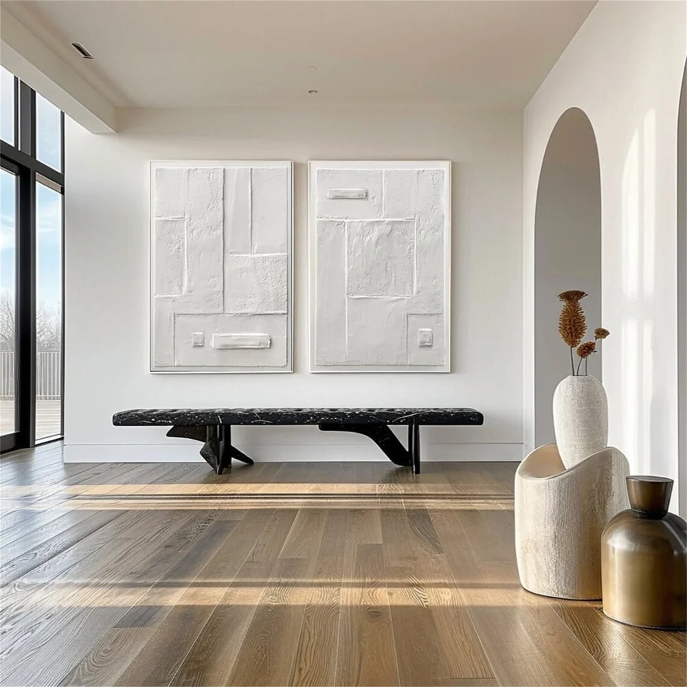 White Minimalist Textured Wall Art Set of 2 #WM042