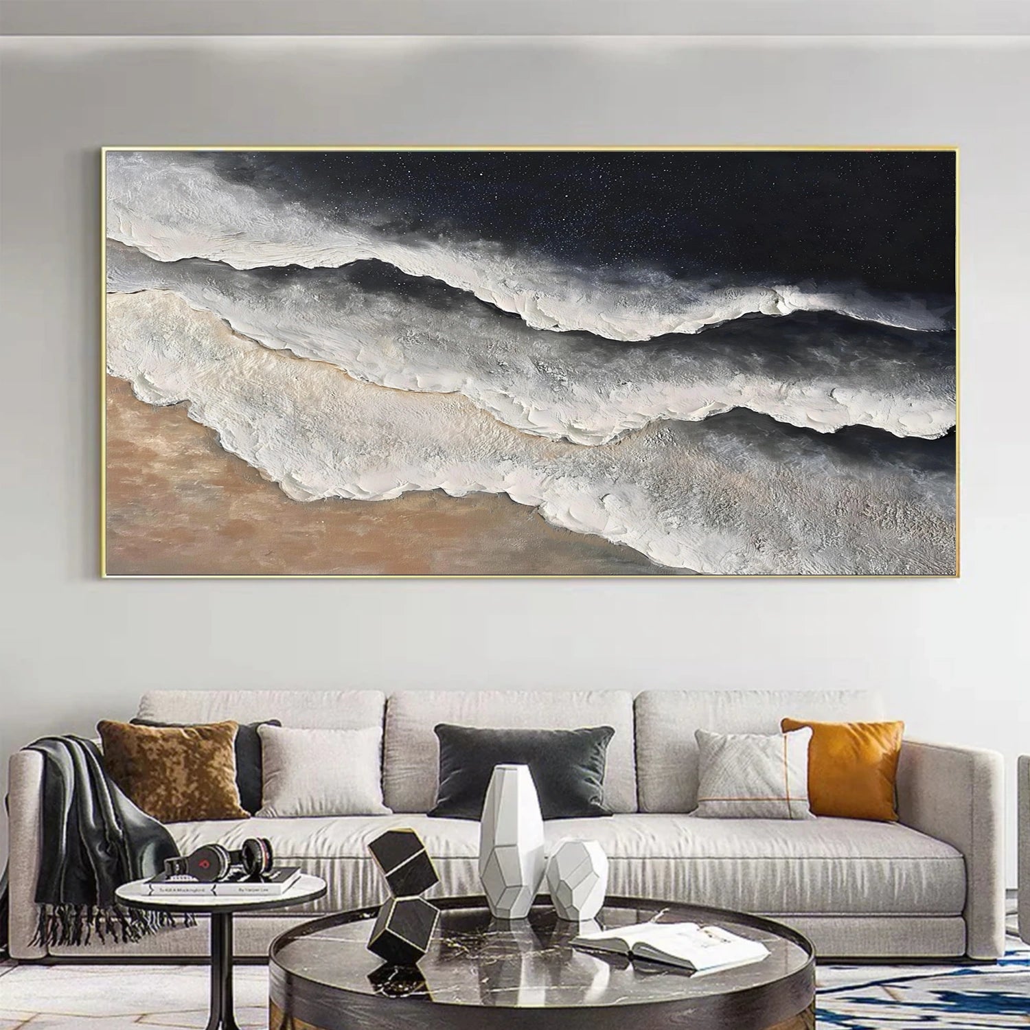 Minimalist Ocean And Sky Textured Canvas Art #OC162