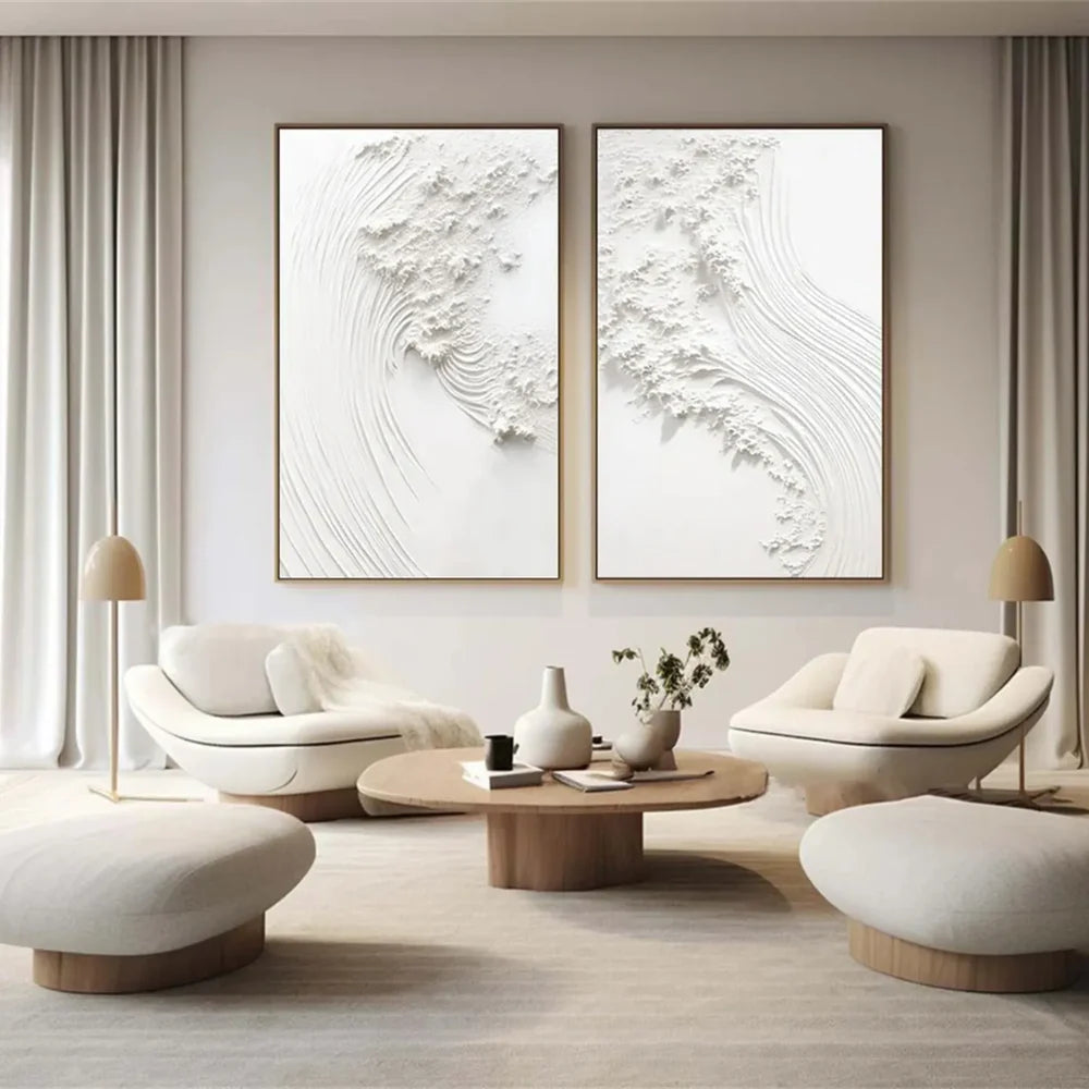 White Minimalist Textured Wall Art Set of 2 #WM067