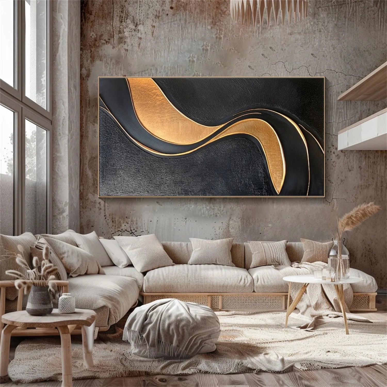 Black Minimalist Textured Canvas Art #WZ126