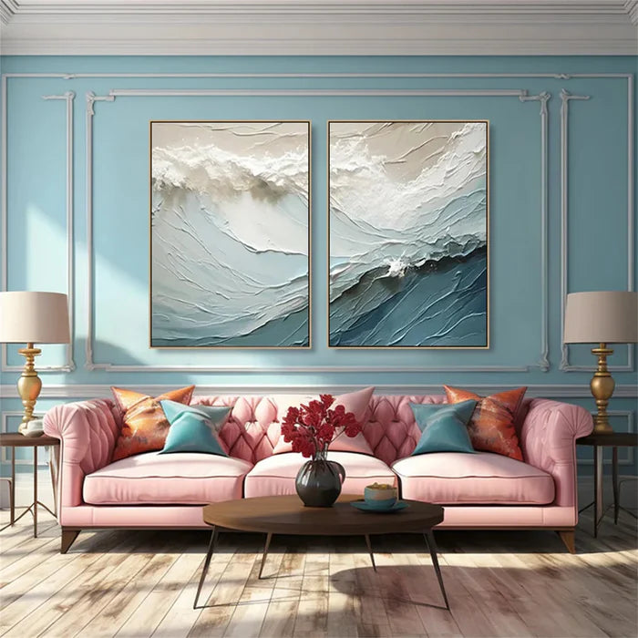 Minimalist Ocean And Sky Textured Canvas Art Set of 2 #OC017