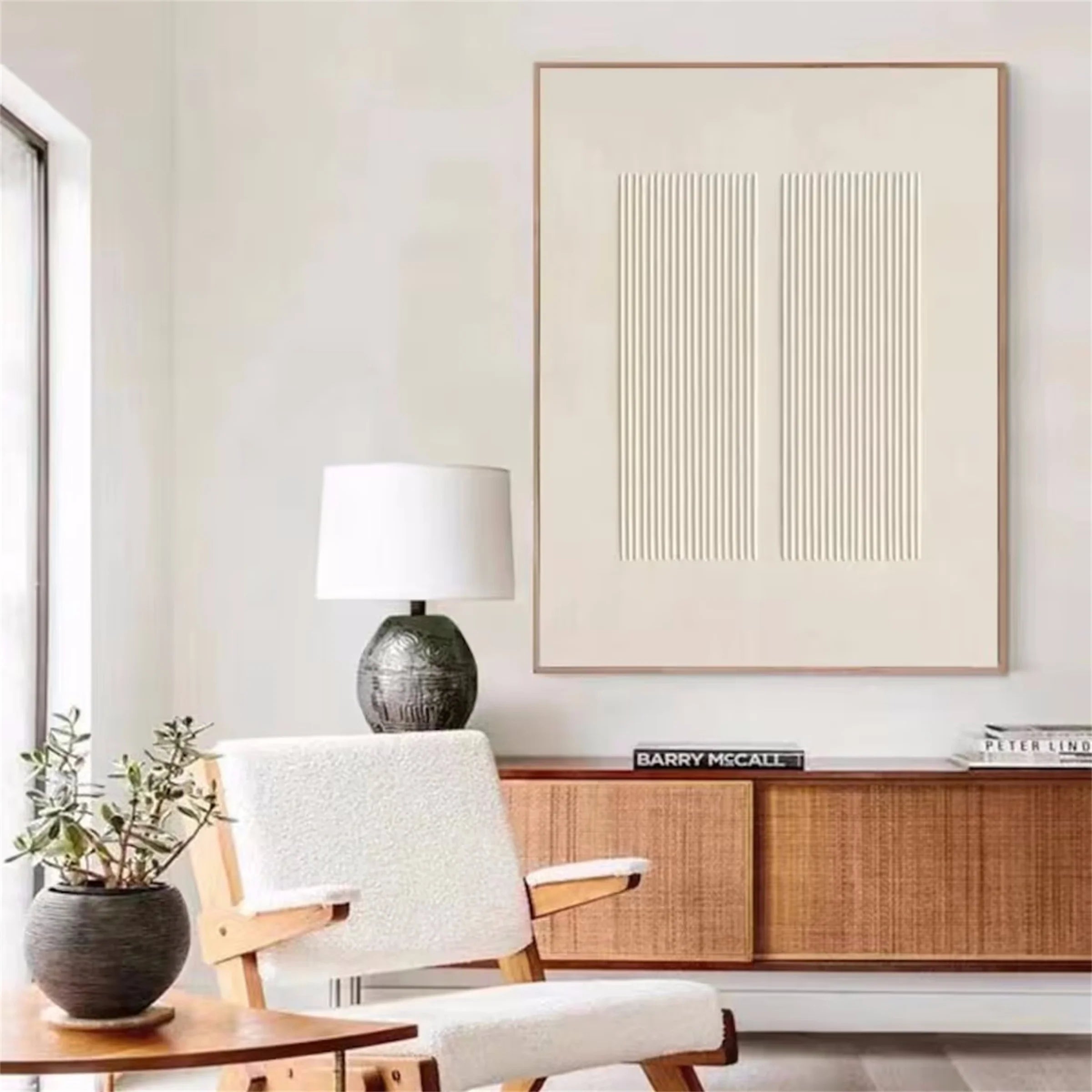 Beige and White Minimalist Textured Canvas Art #WM012