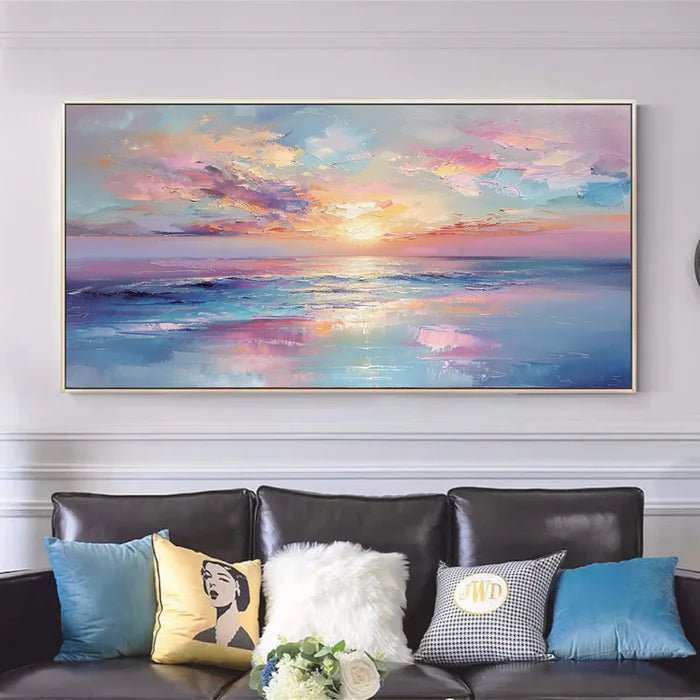 Colorful Abstract Ocean And Sky Textured Canvas Art #OC056