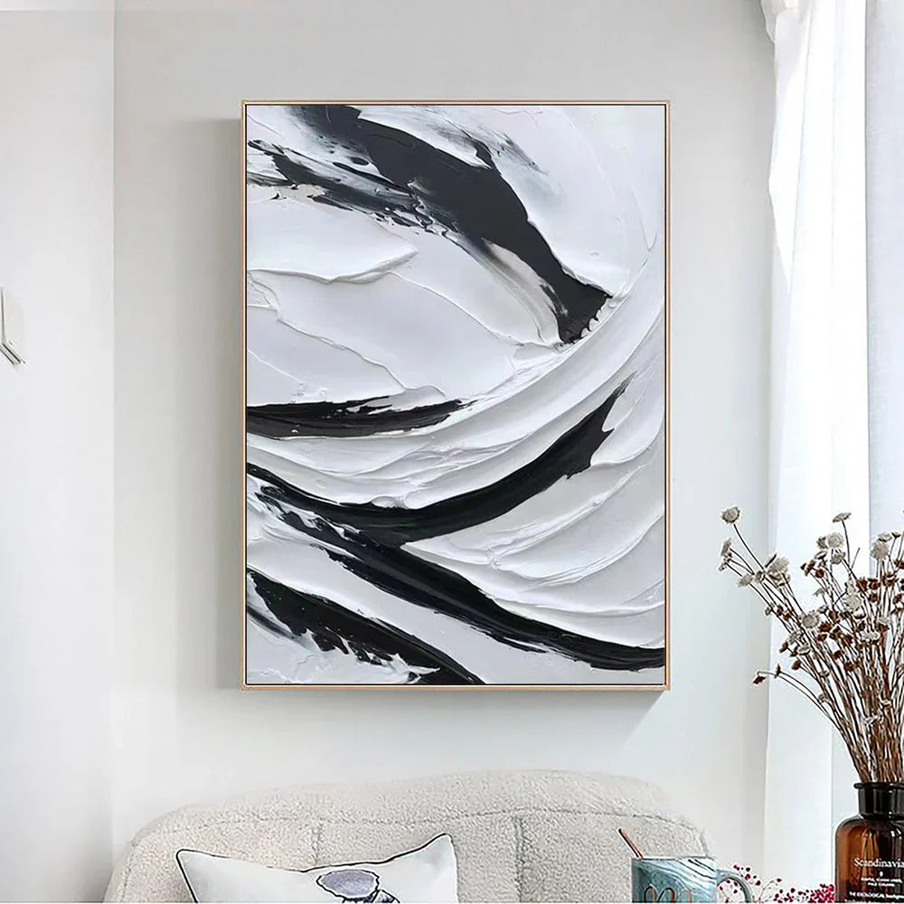 Black and White Minimalist Textured Canvas Art #WZ018