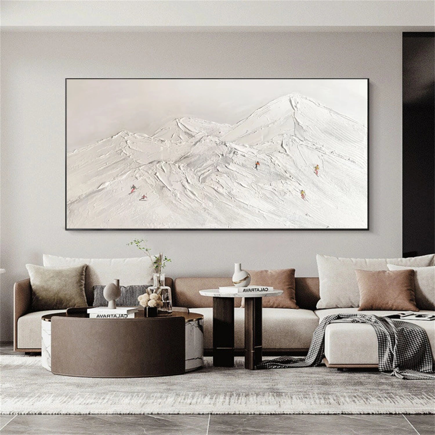 White Skiing Sport Textured Canvas Painting #PB047