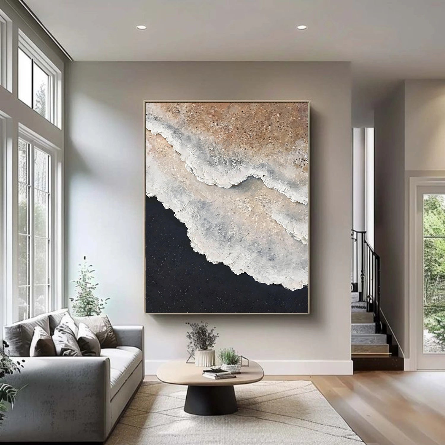 Minimalist Ocean And Sky Textured Canvas Art #OC165