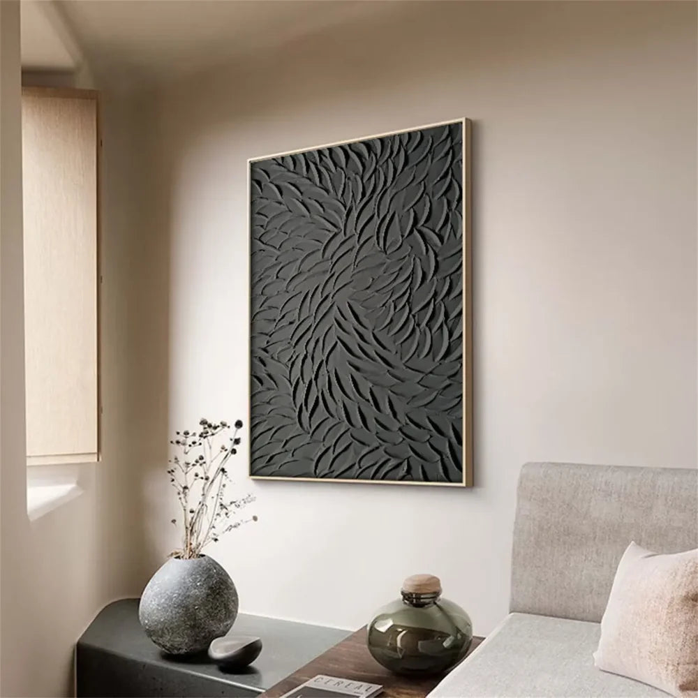 Black Minimalist Textured Canvas Art #WZ086