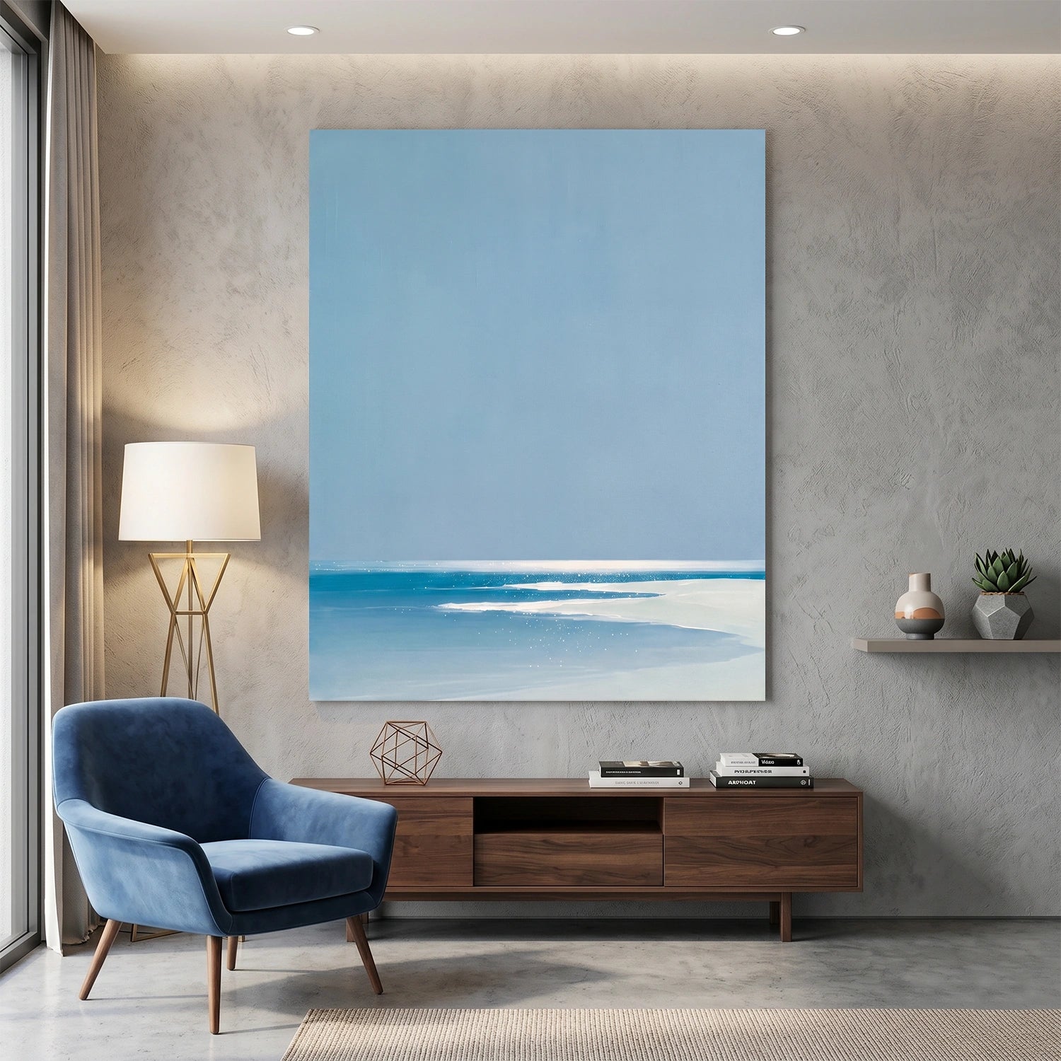 Minimalist Ocean And Sky Textured Canvas Art #OC186