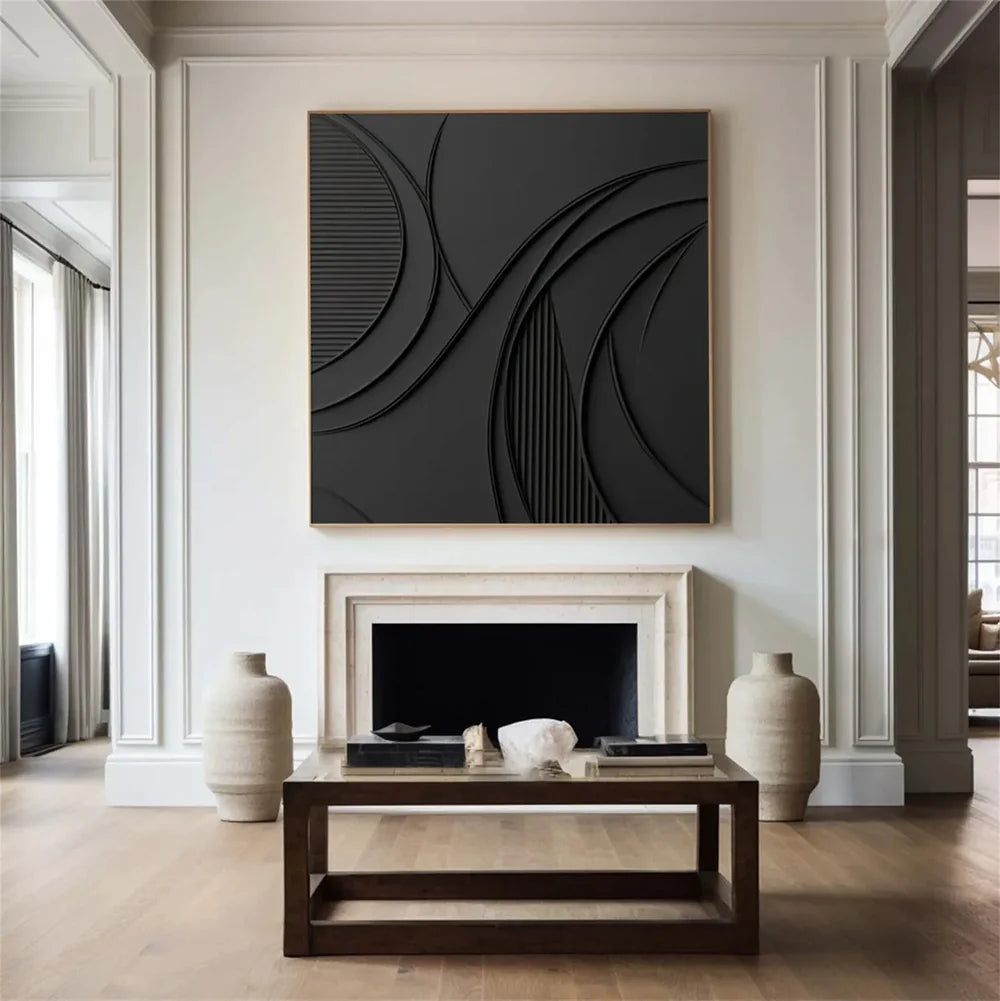 Black Minimalist Textured Canvas Art #WZ072