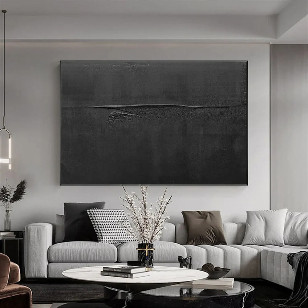Black Minimalist Textured Canvas Art #WZ076