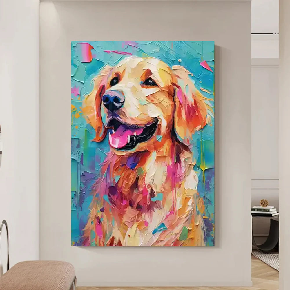 Colorful Abstract Animal Dog Textured Canvas Art #DW065