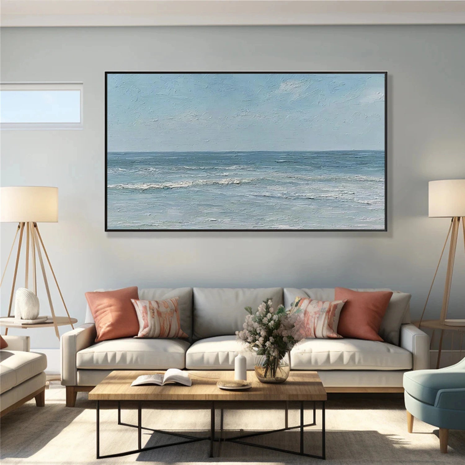 Abstract Ocean And Sky Textured Canvas Art #OC159
