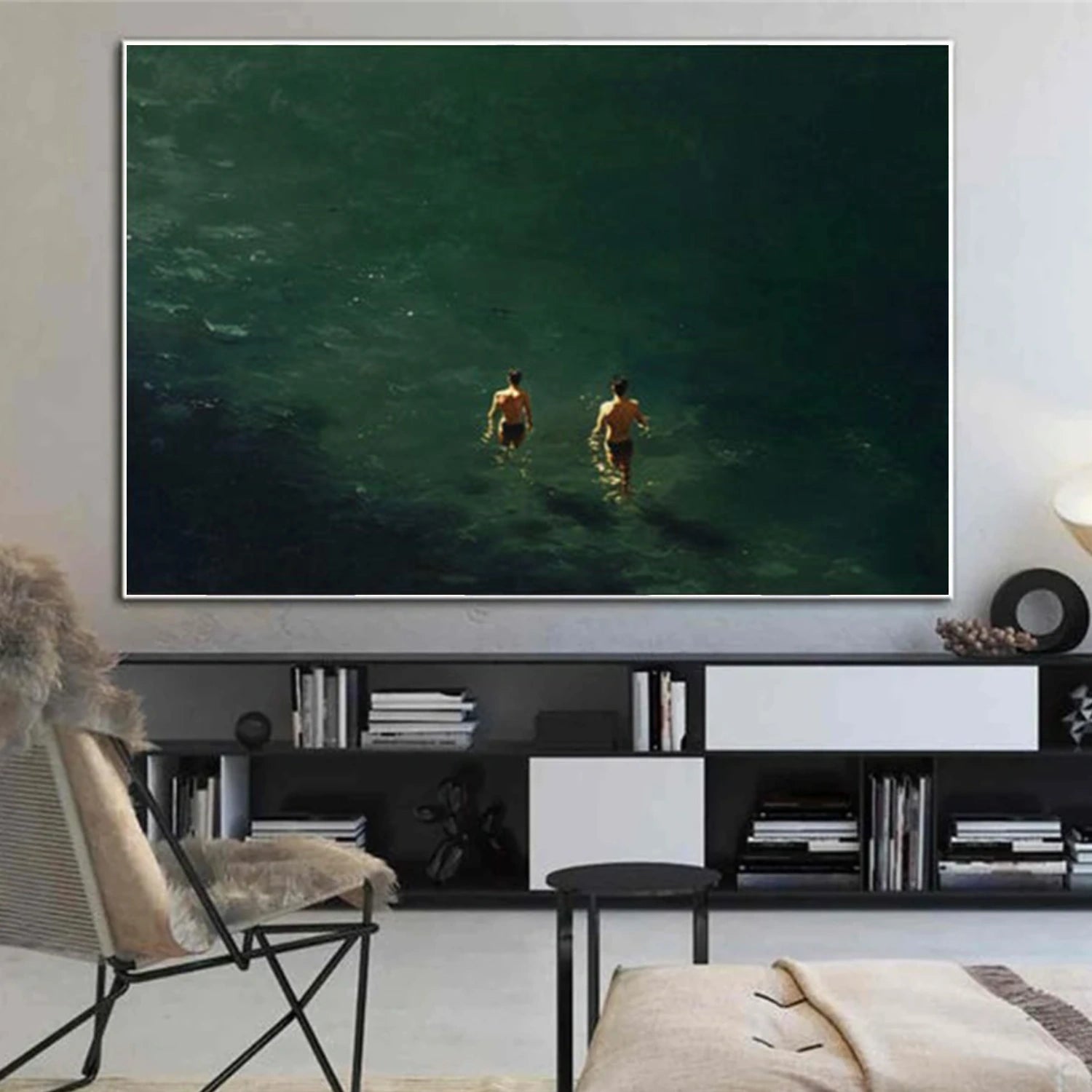 Green Minimalist Ocean And Sky Canvas Art #OC151