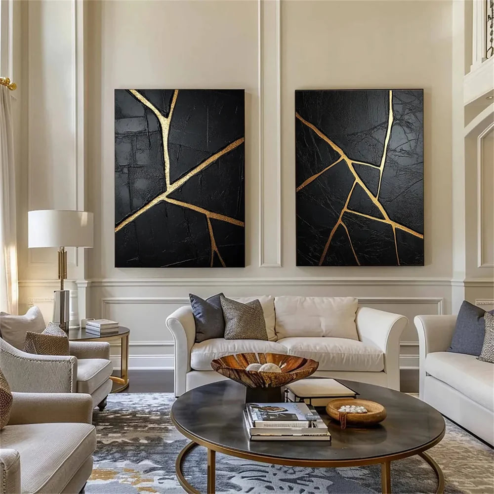 Black Minimalist Textured Canvas Art Set of 2 #WZ075