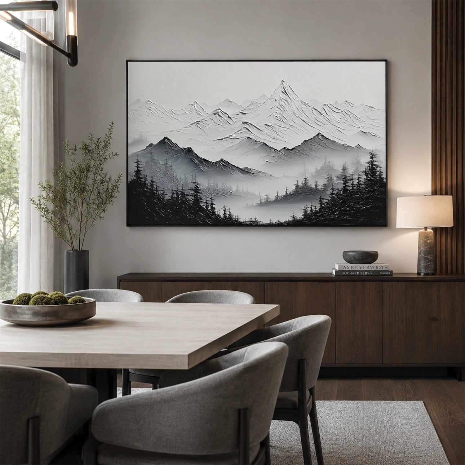Black and White Abstract Mountain Textured Canvas Art #BT107