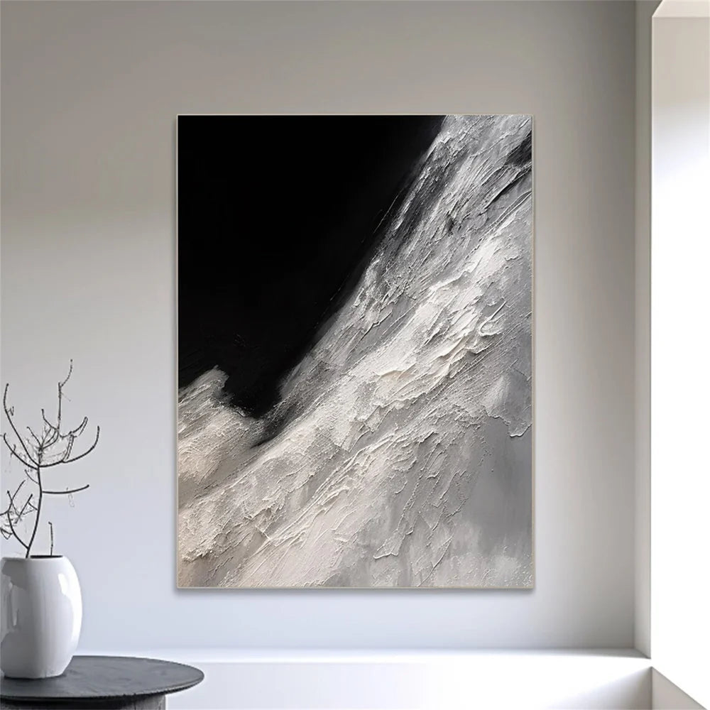 Black and White Minimalist Textured Canvas Art #WZ060