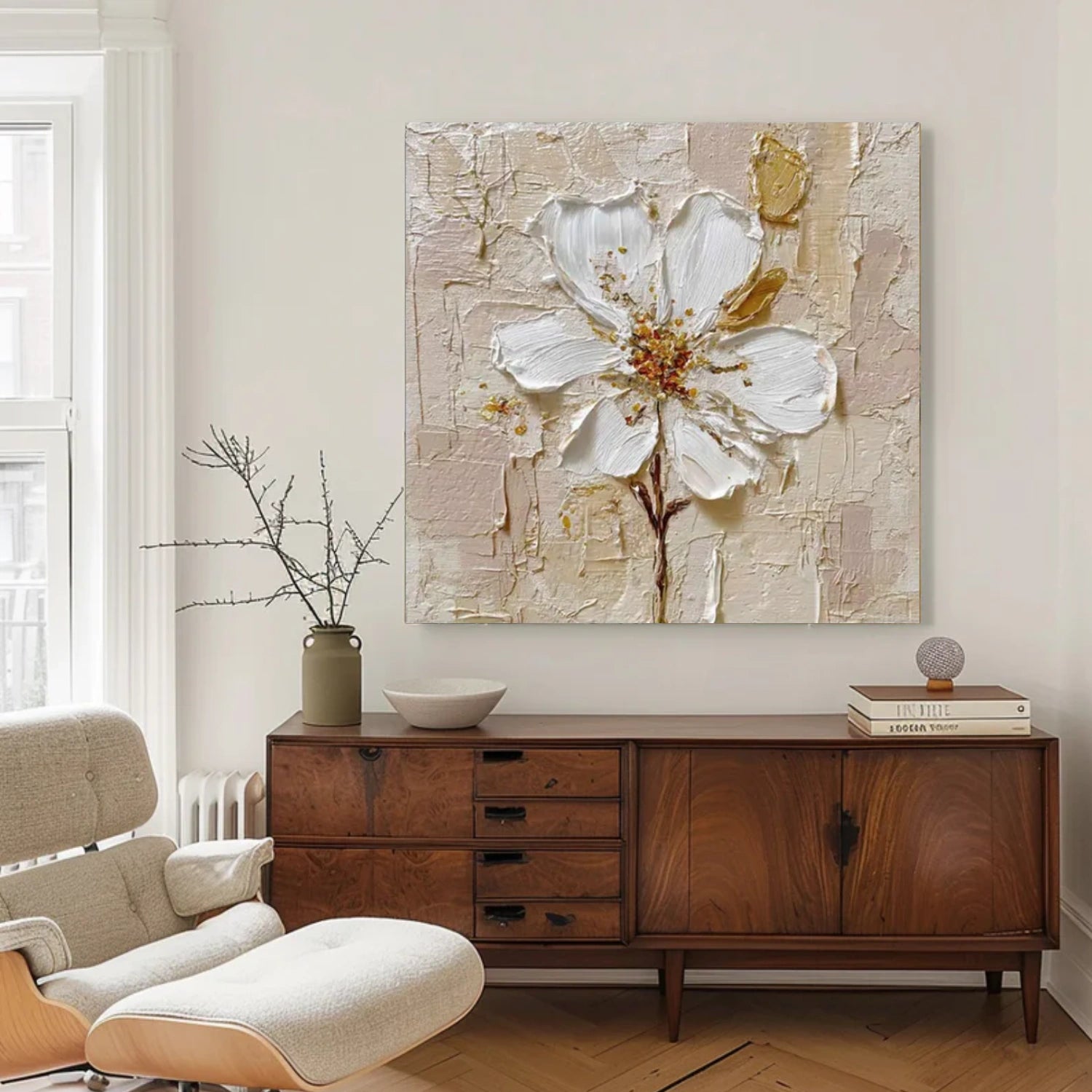 Minimalist Flower And Tree Textured Canvas Art #MF099