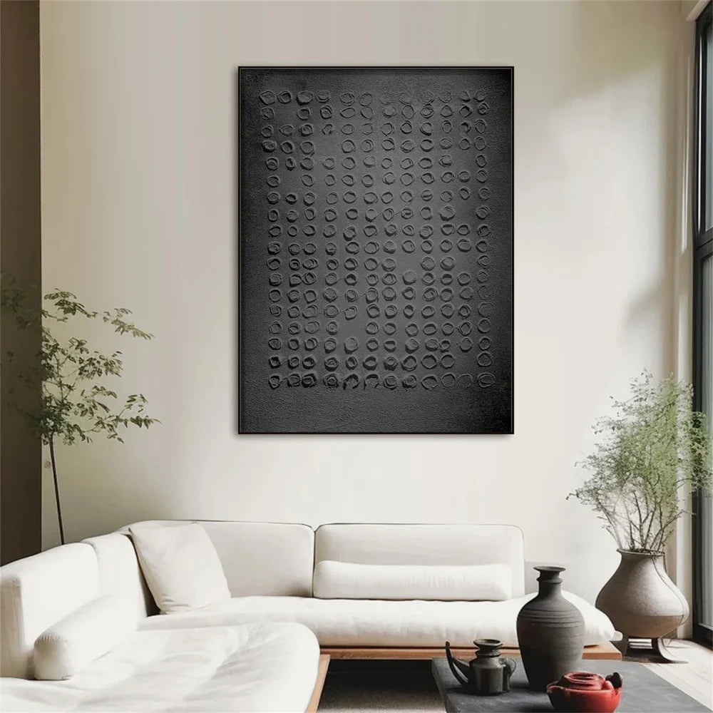 Black Minimalist Textured Canvas Art #WZ048