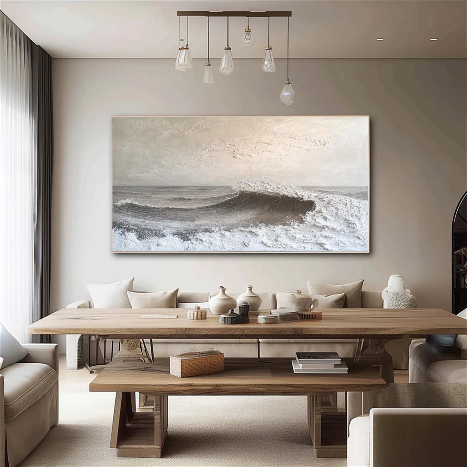 Minimalist Ocean And Sky Textured Canvas Art #OC083