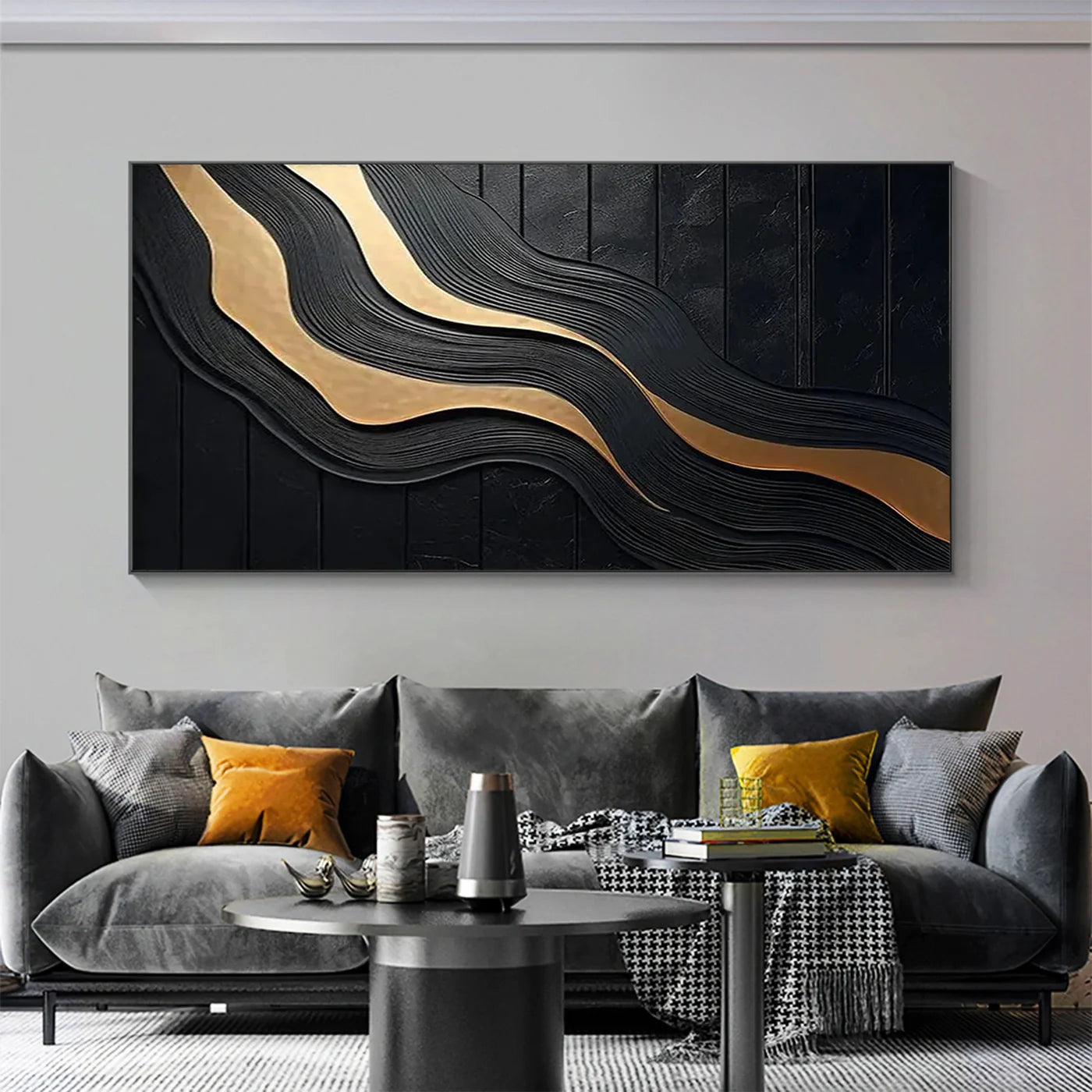 Black Minimalist Textured Canvas Art #WZ074