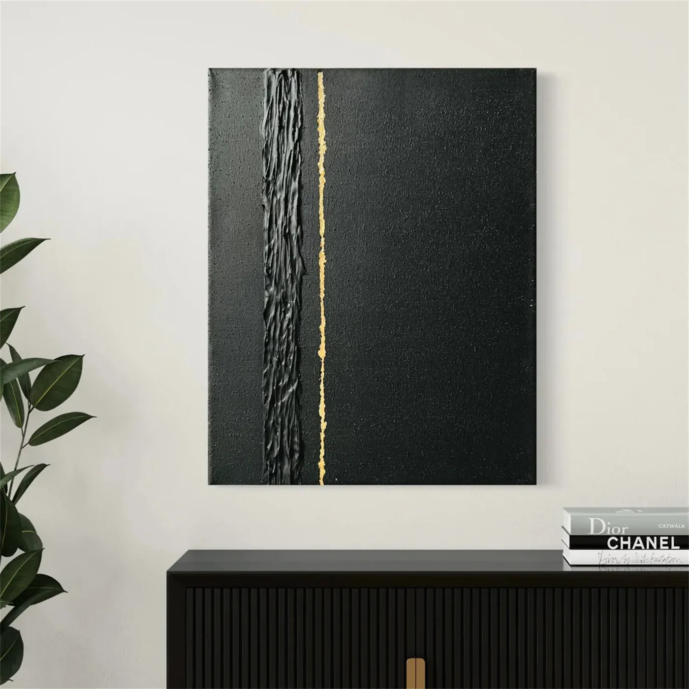 Black Minimalist Textured Canvas Art #WZ068