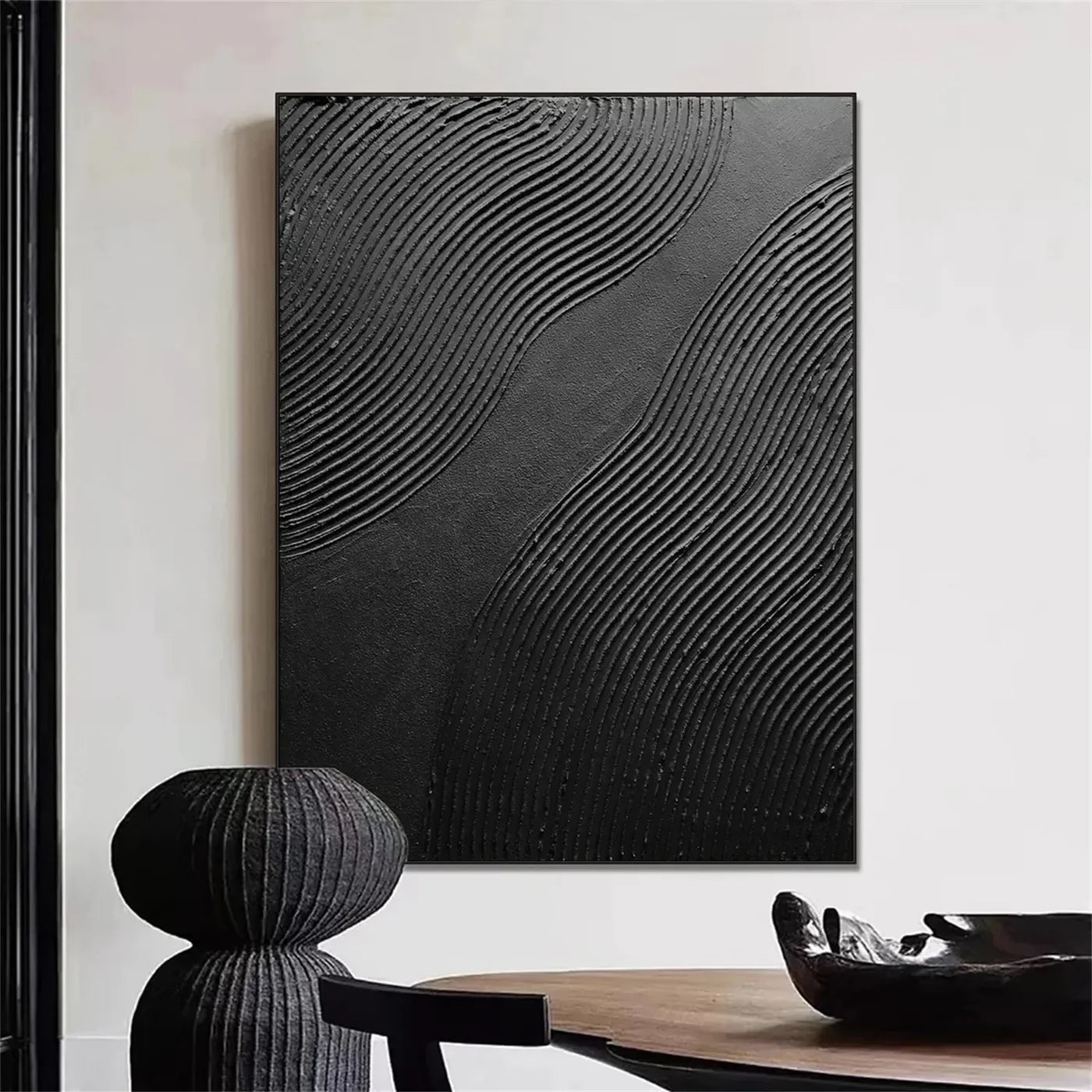 Black Minimalist Textured Canvas Art #WZ085