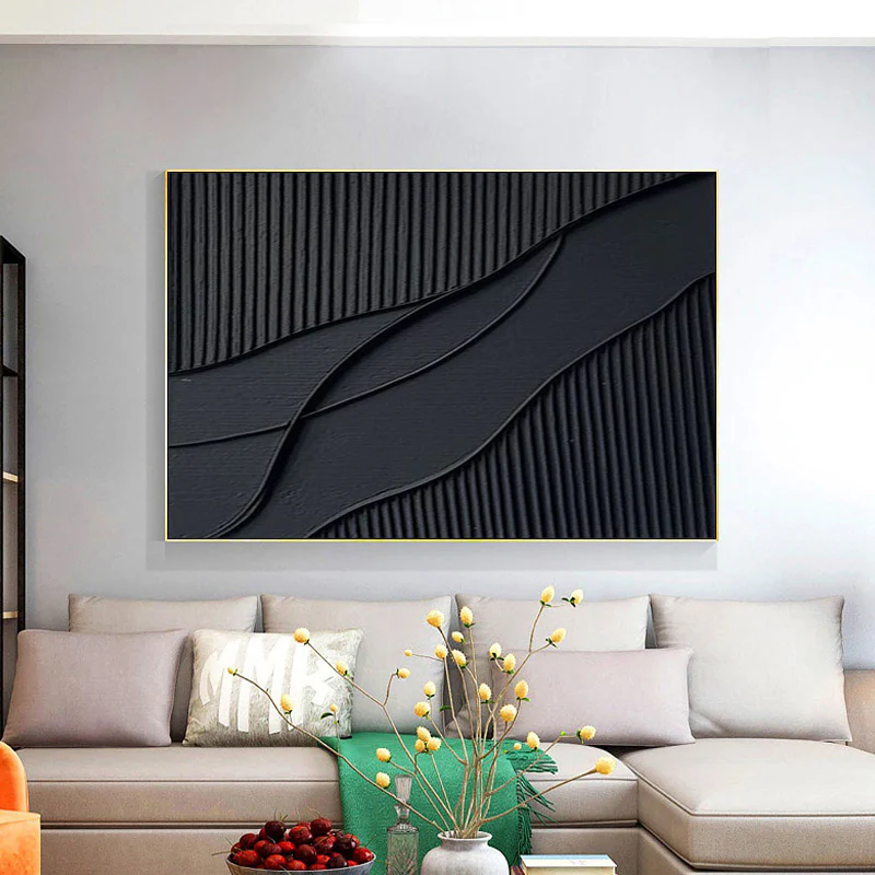 Black Minimalist Textured Canvas Art #WZ003