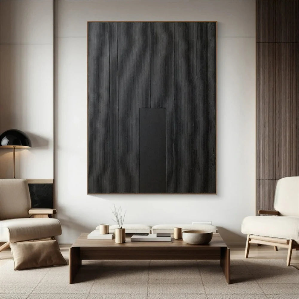 Black Minimalist Textured Canvas Art #WZ081