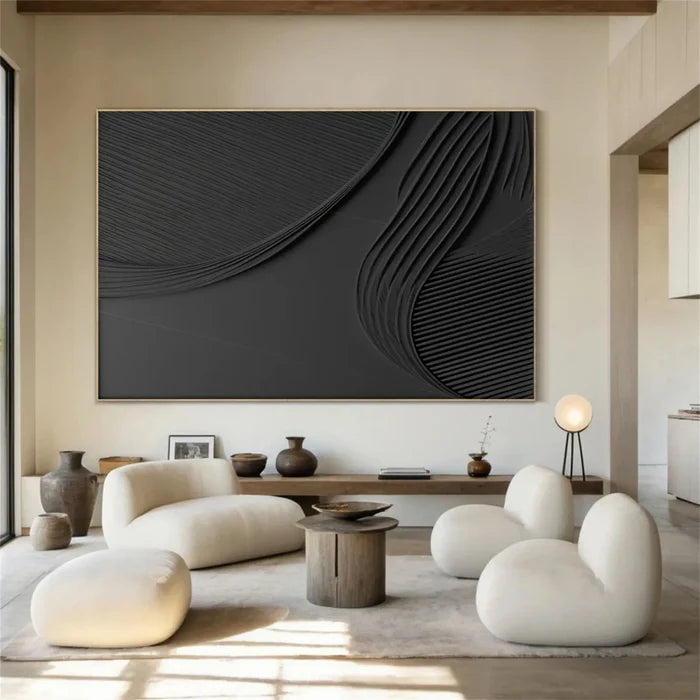 Black Minimalist Textured Canvas Art #WZ073