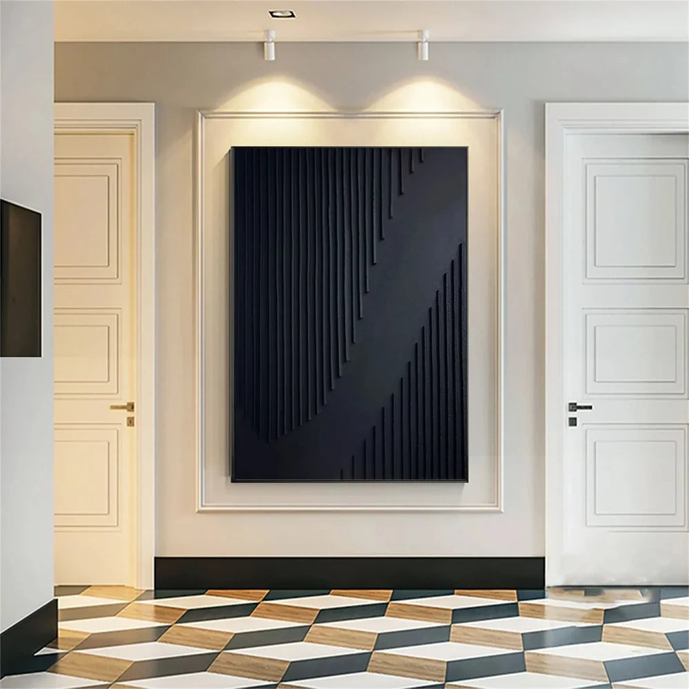 Black Minimalist Textured Canvas Art #WZ079