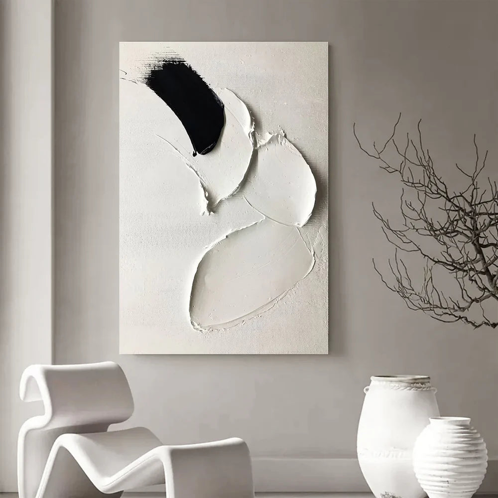 Black and White Minimalist Textured Canvas Art #WZ007