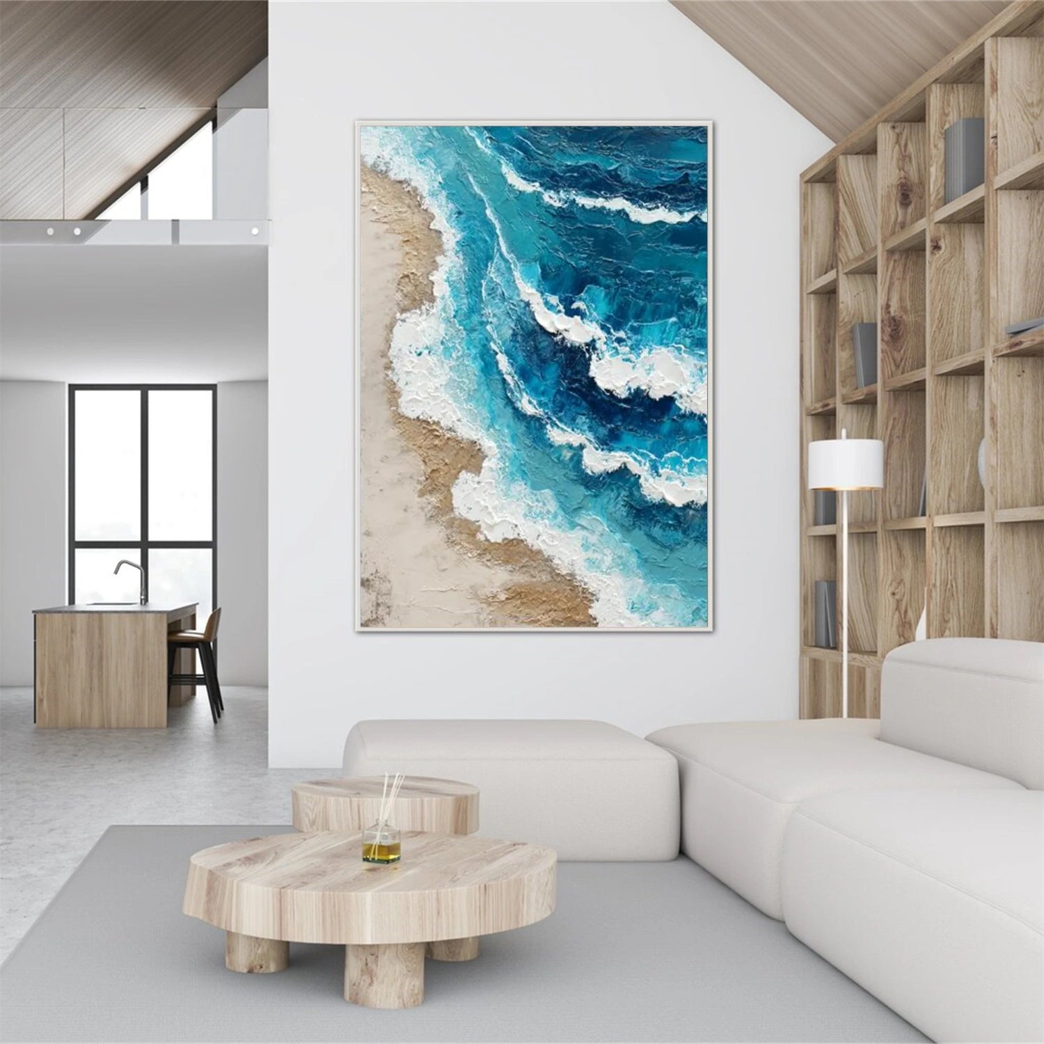 Abstract Ocean And Sky Textured Canvas Art #OC136