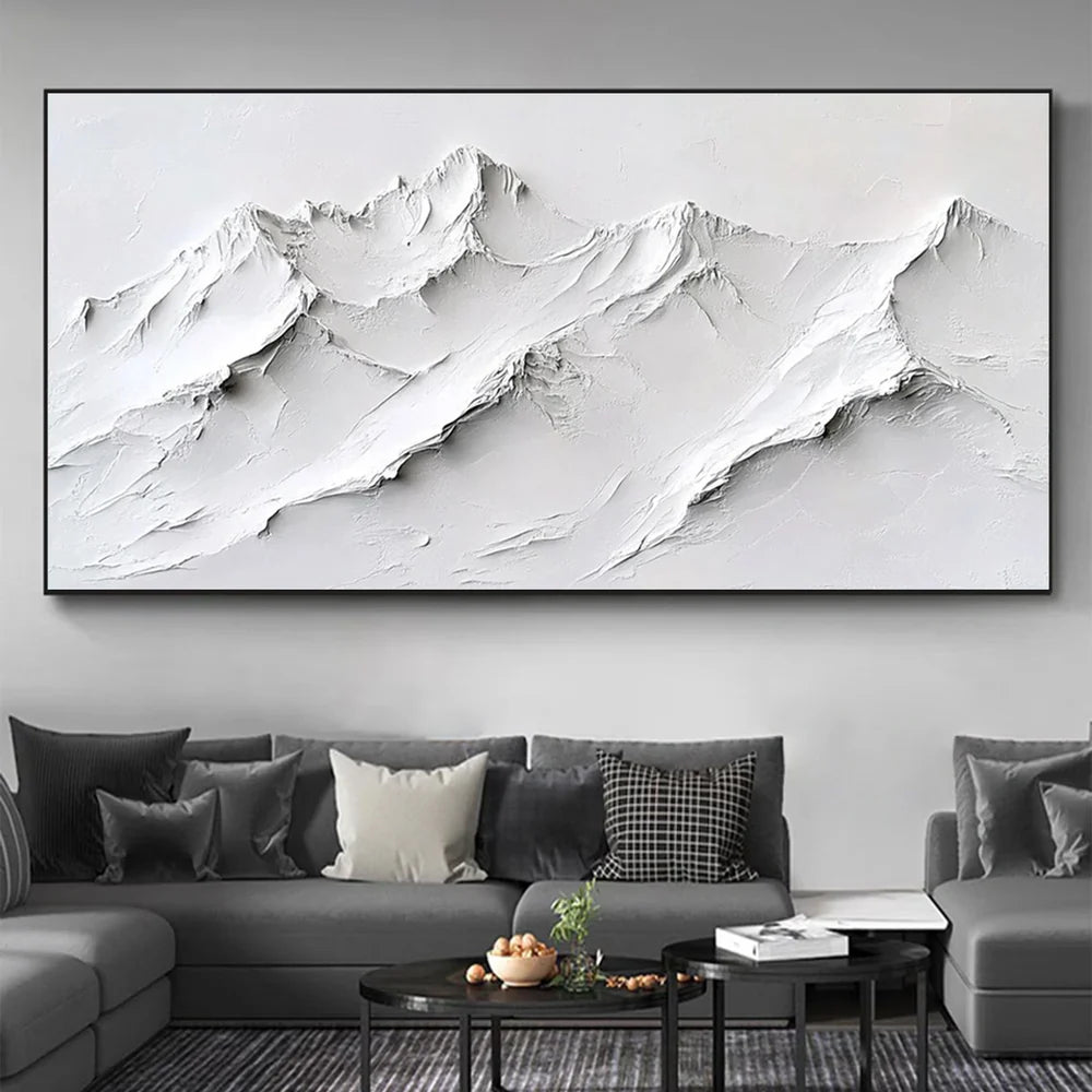 White Minimalist Mountain Textured Canvas Art #BT022