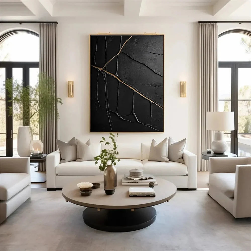 Black Minimalist Textured Canvas Art #WZ044