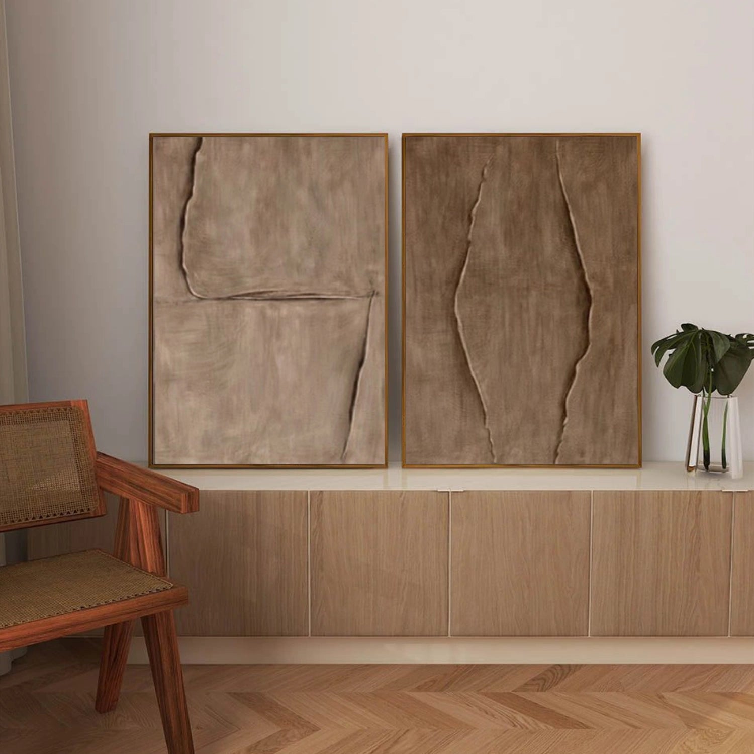 Brown Minimalist Textured Canvas Art Set of 2 #WM147
