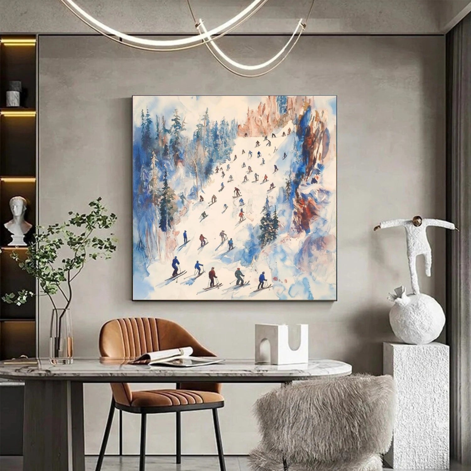 Skiing Sport Textured Canvas Painting #PB031