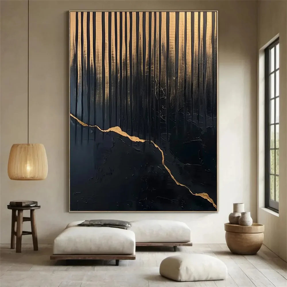 Black Minimalist Textured Canvas Art #WZ069