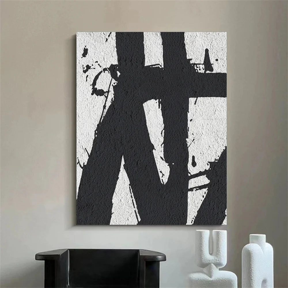 Black and White Minimalist Textured Canvas Art #WZ062
