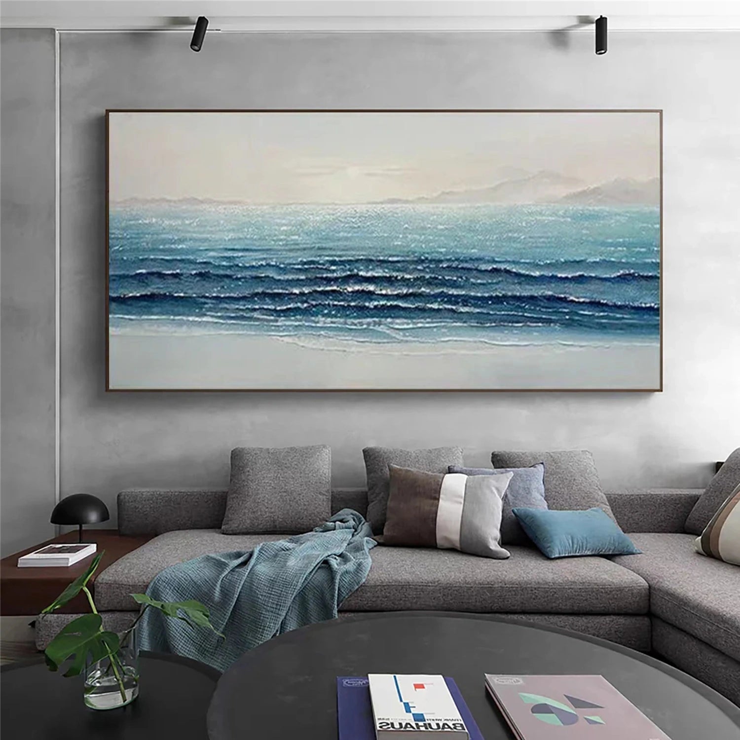 Abstract Ocean And Sky Textured Canvas Art #OC125
