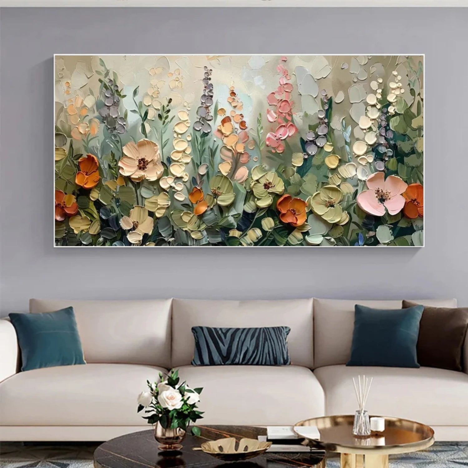 Colorful Abstract Flower And Tree Textured Canvas Art #MF102
