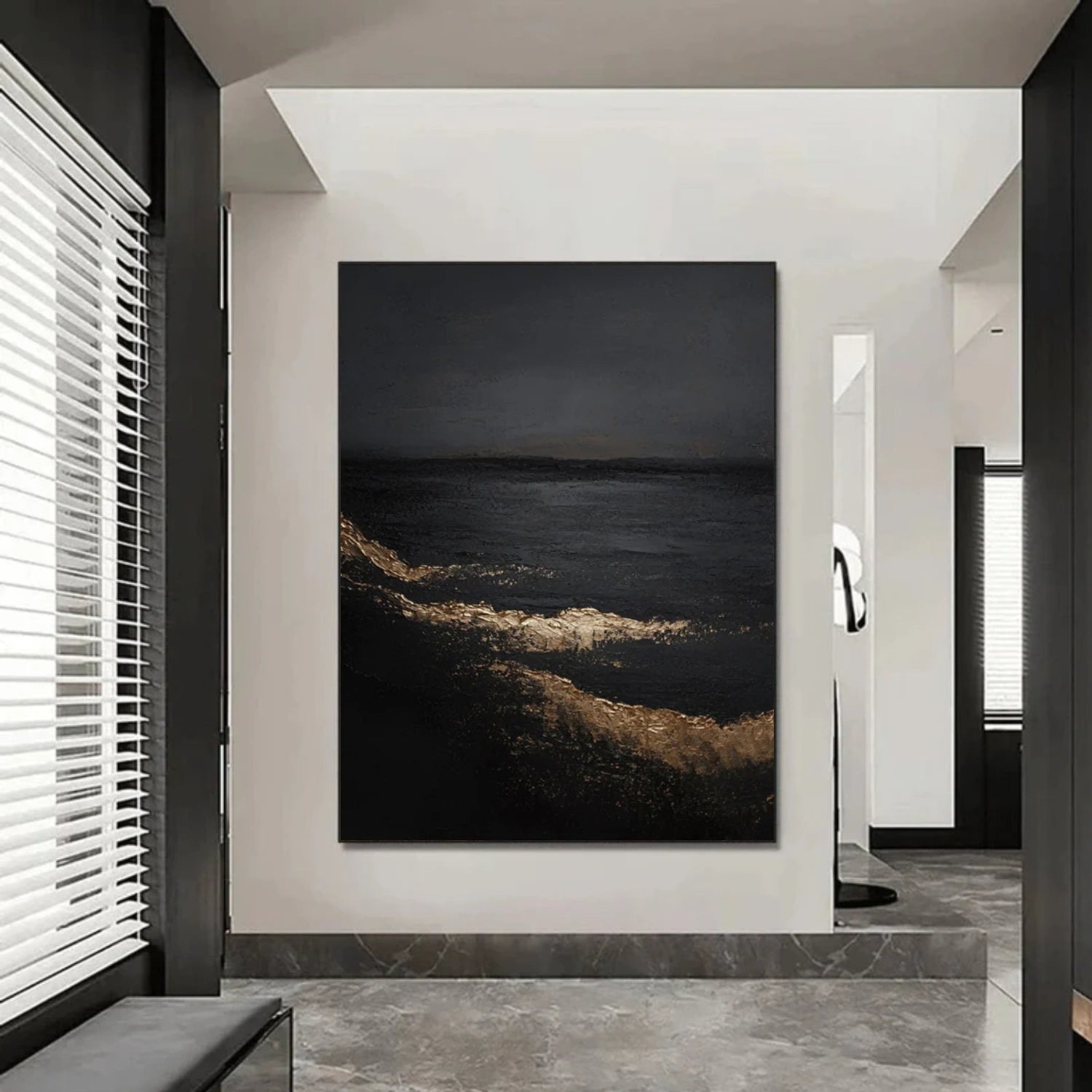 Black Minimalist Textured Canvas Art #WZ114