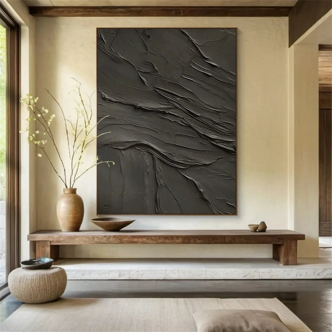 Black Minimalist Textured Canvas Art #WZ090