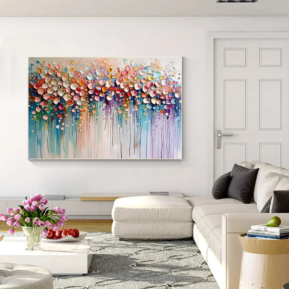Colorful Abstract Flower And Tree Textured Canvas Art #MF036