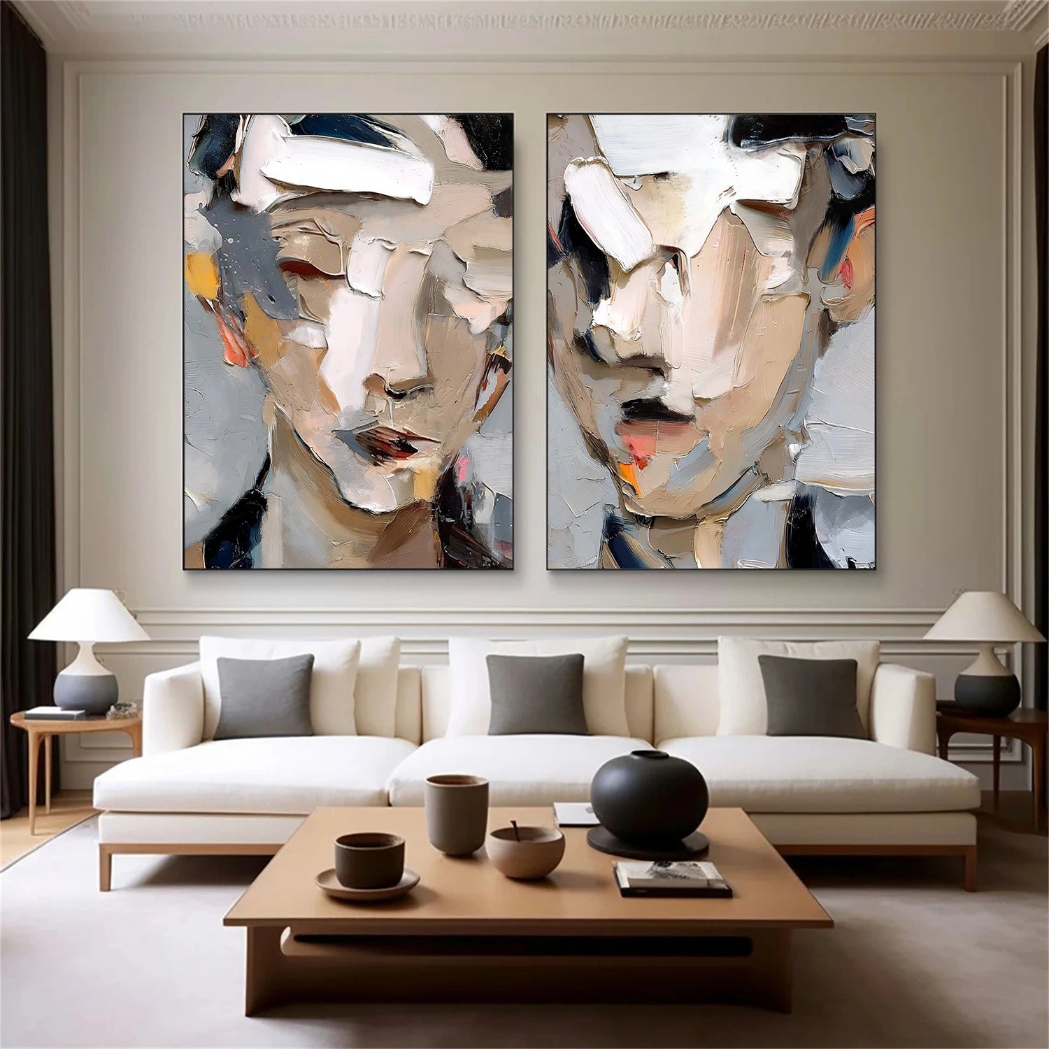Abstract Portrait Textured  Wall Art Set of 2#LA075
