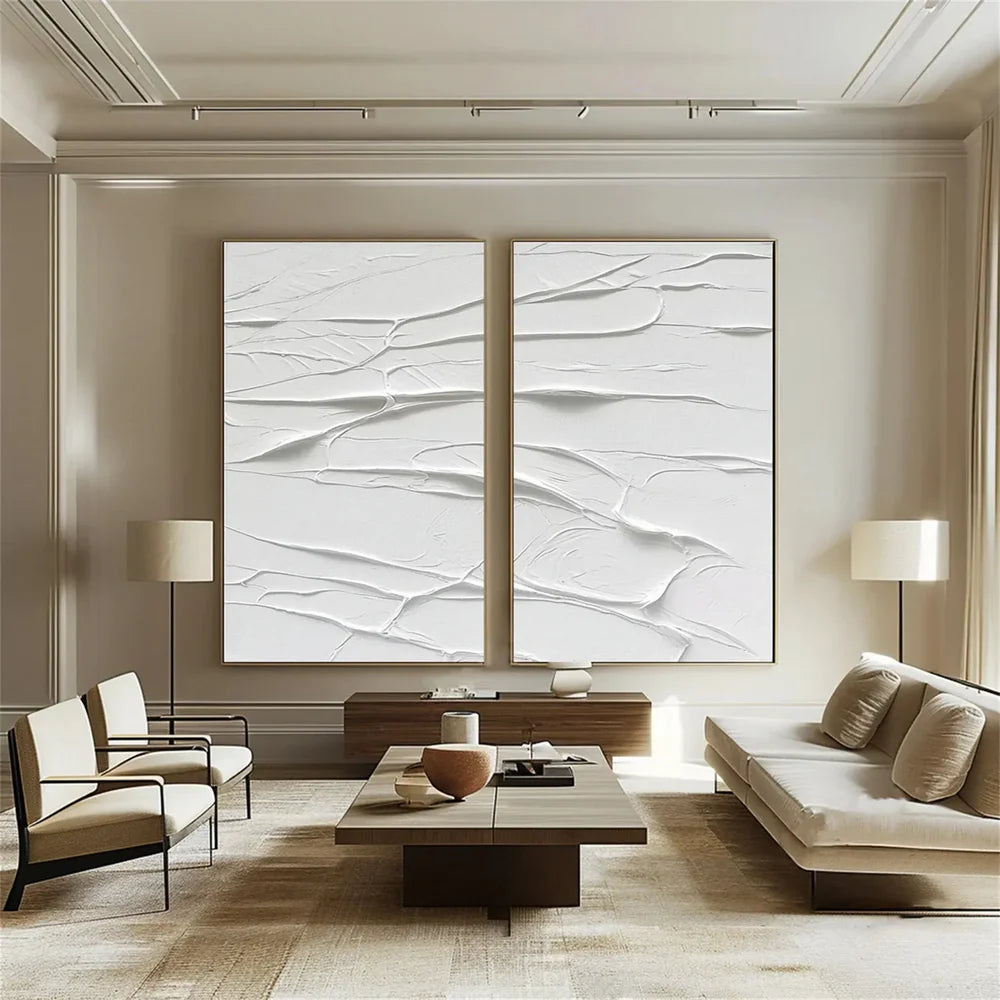 White Minimalist Textured Wall Art Set of 2 #WM066