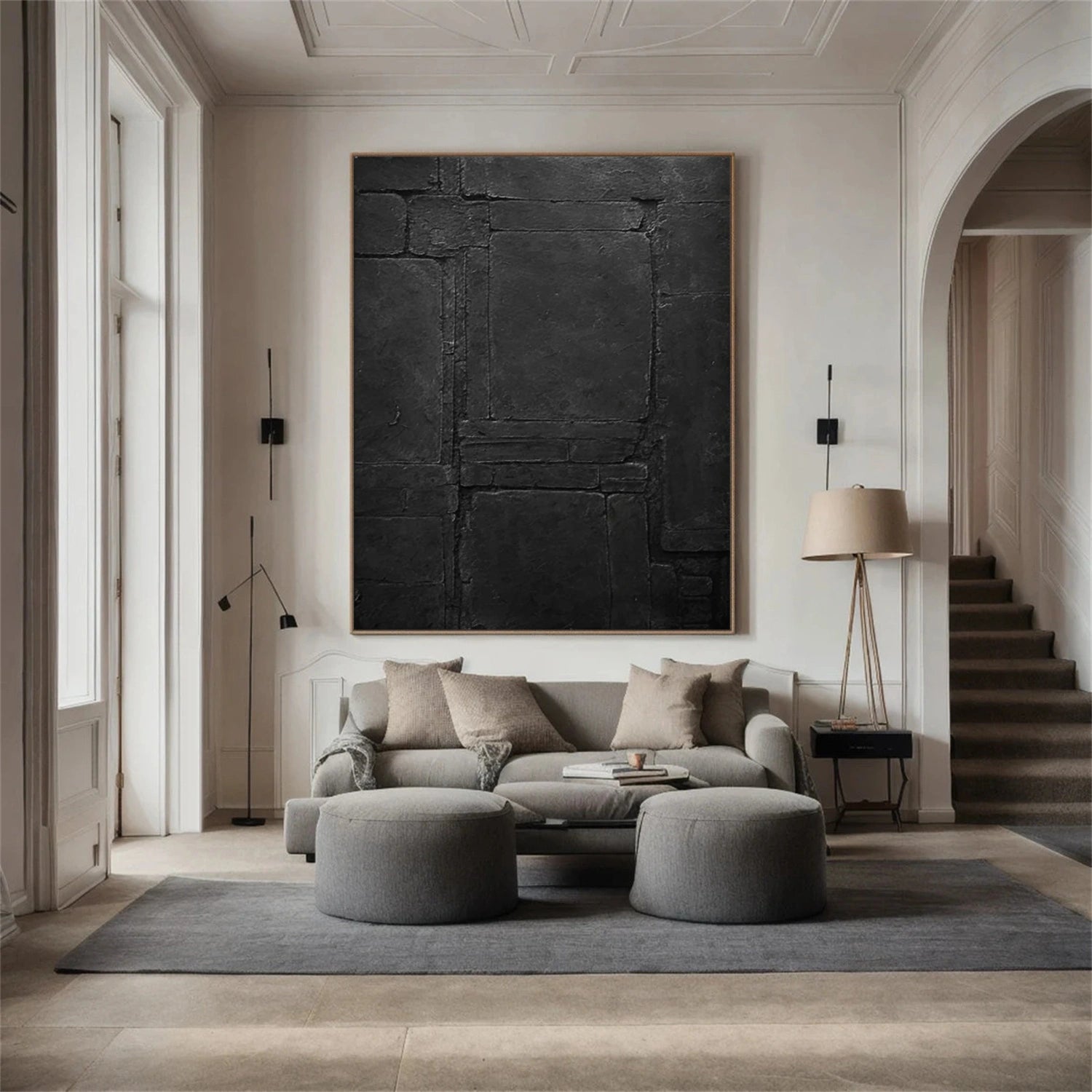 Black Minimalist Textured Canvas Art #WZ100