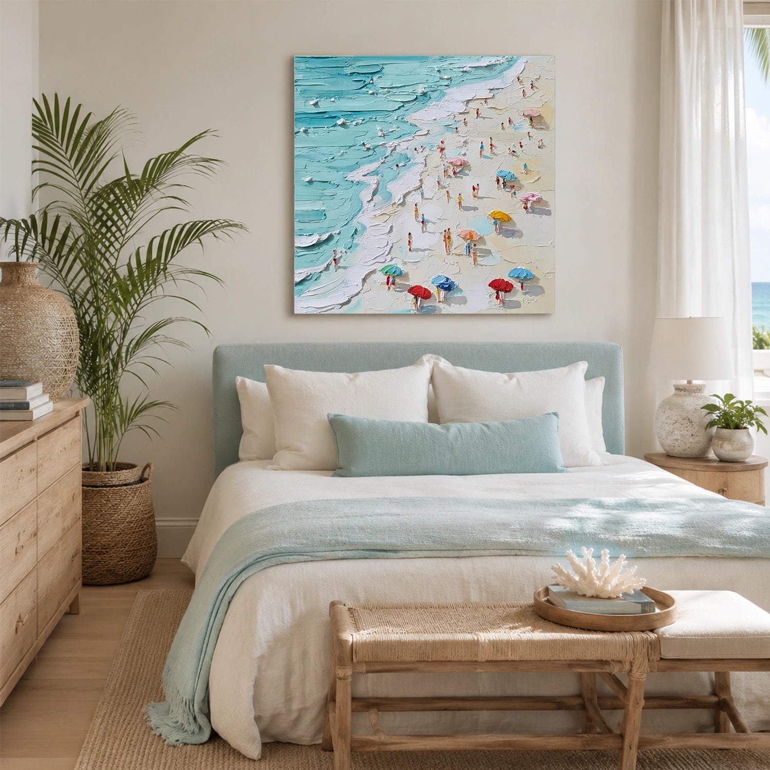 Abstract Ocean And Sky Textured Canvas Art #OC195