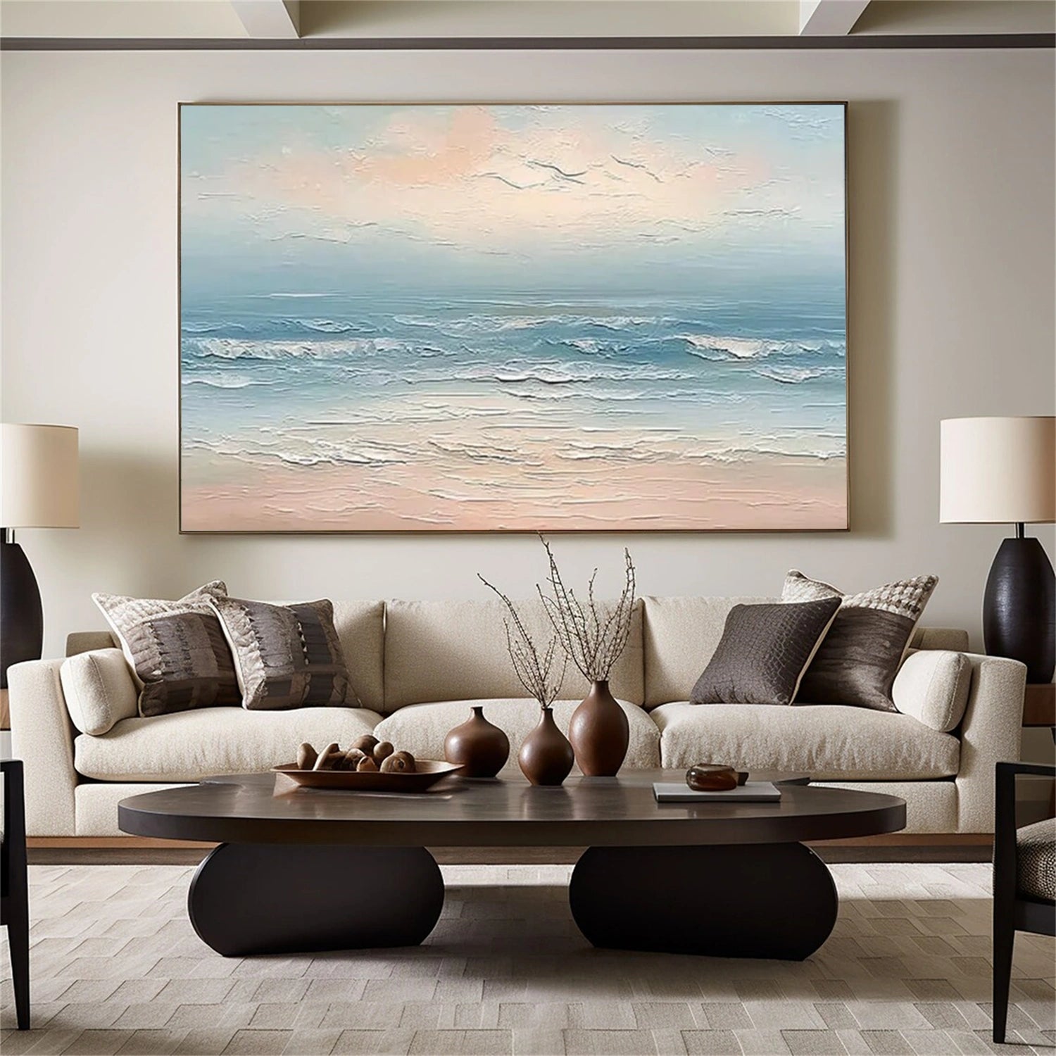 Abstract Ocean And Sky Textured Canvas Art #OC157