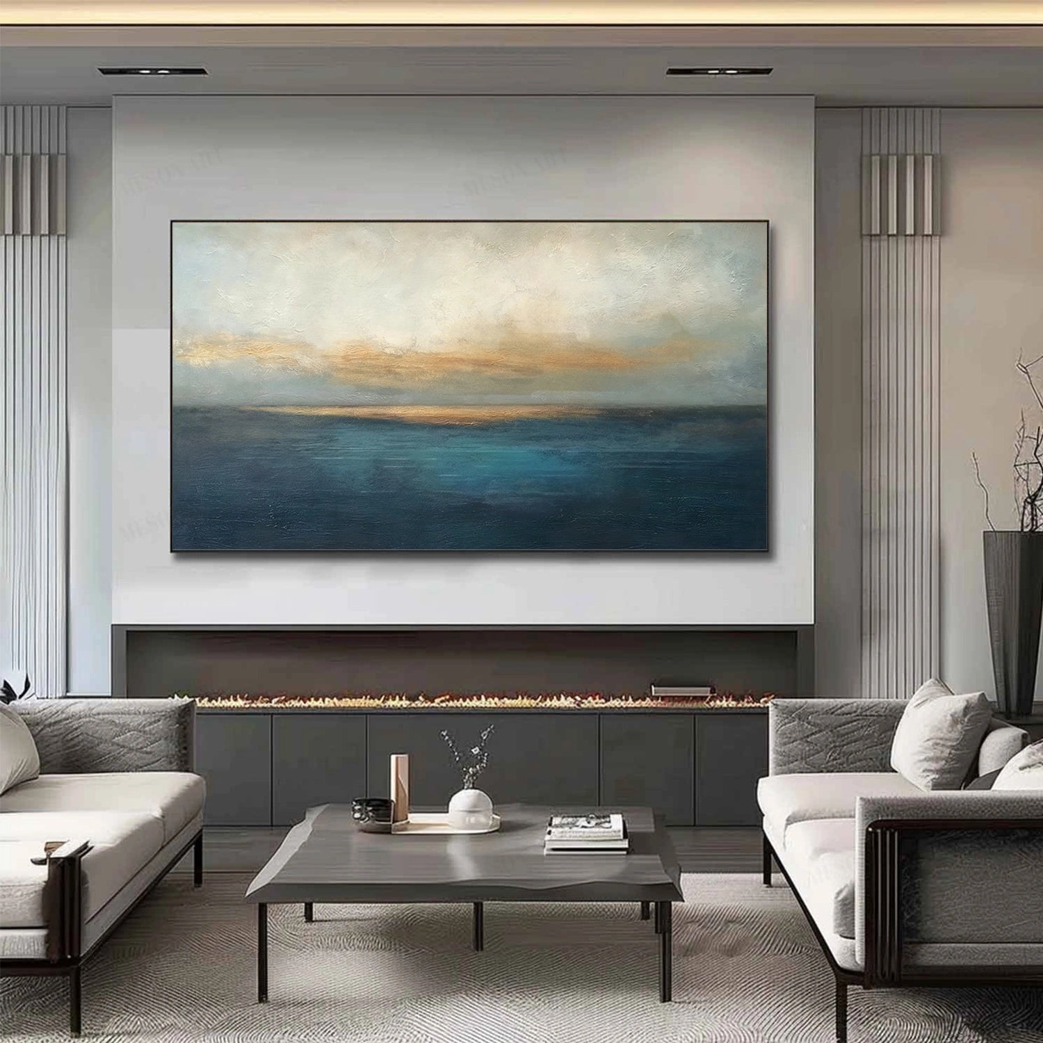 Blue and Gold Abstract Wall Art #VA212