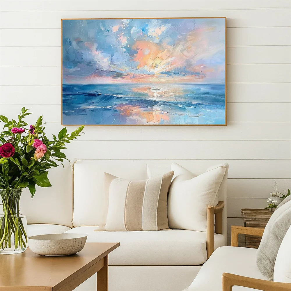 Abstract Ocean And Sky Textured Canvas Art #OC068
